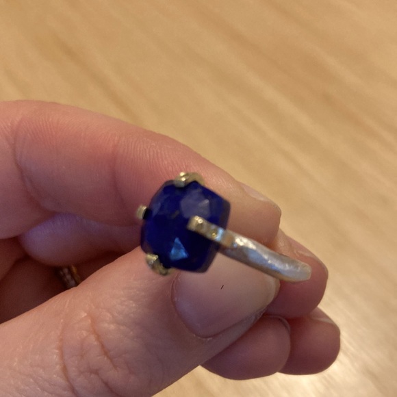 Designer lapis ring 14k prongs with cognac diamonds - Picture 4 of 6